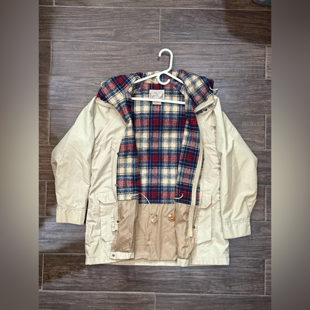 Beige Mountain Trails Plaid Lined Parka Jacket L - Picture 2 of 16